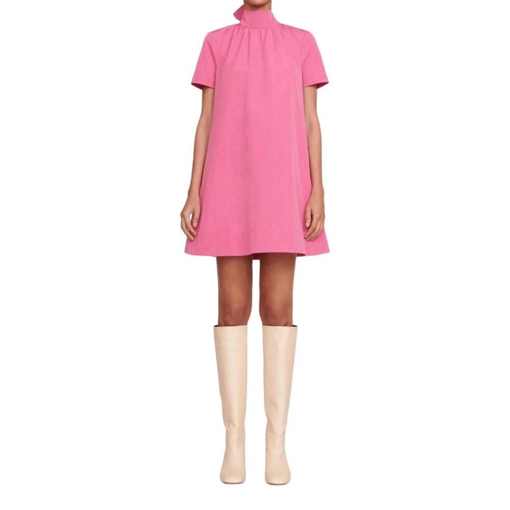 STAUD Ilana Pink Mini High-Neck A-Line Dress Medium